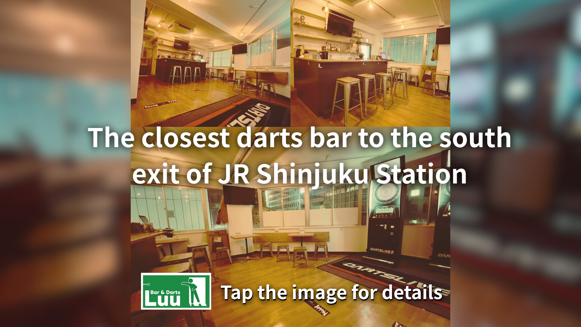 Bright and clean darts bar interior, smoking allowed, 4min from Shinjuku Station South Exit